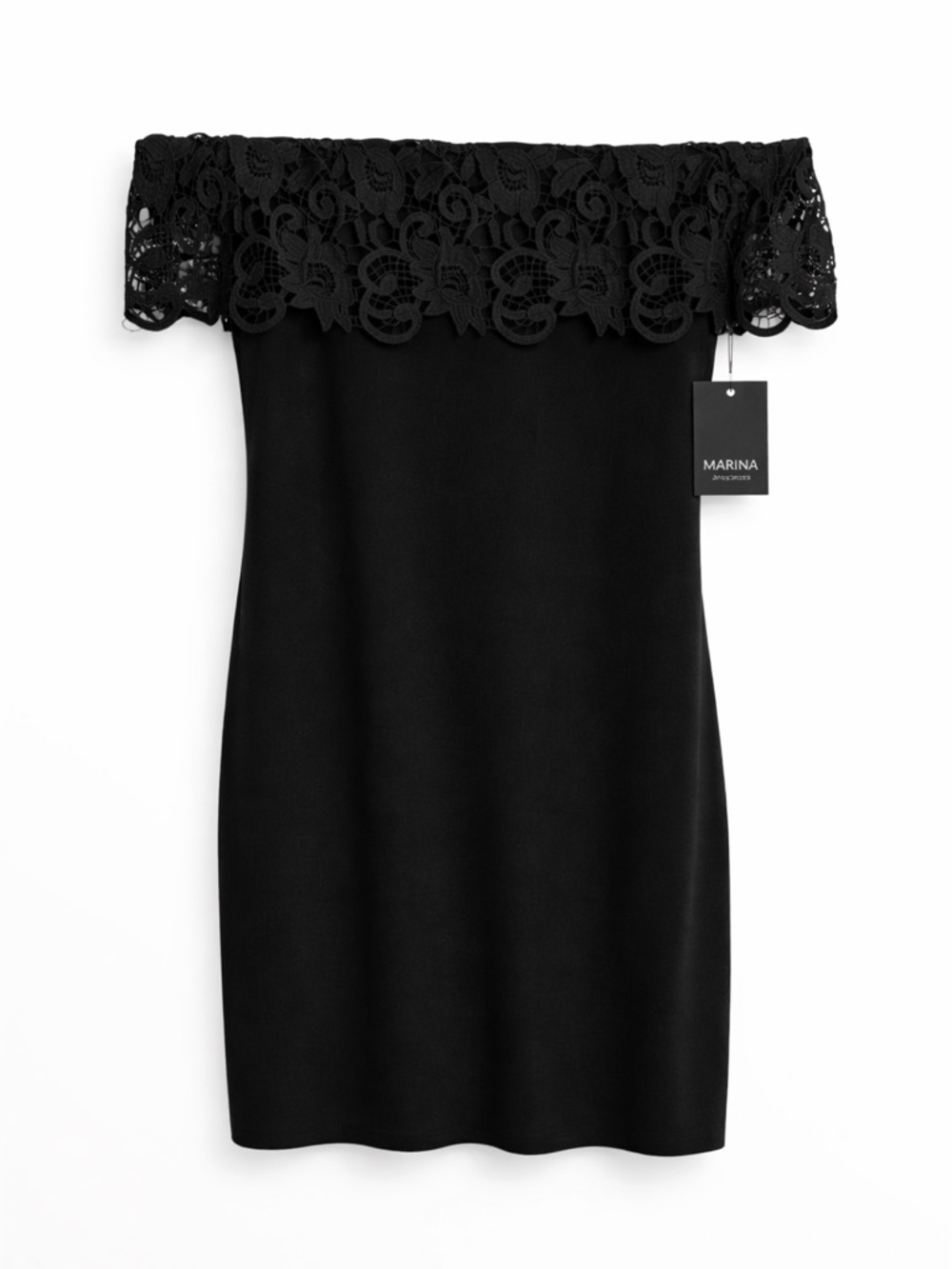 214 MARINA Black One Shoulder Lace Trim Dress Size 16 NWT Cocktail Wedding Guest